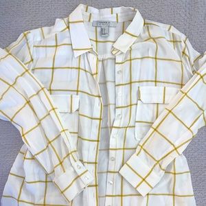 Forever 21 cream + mustard plaid button up